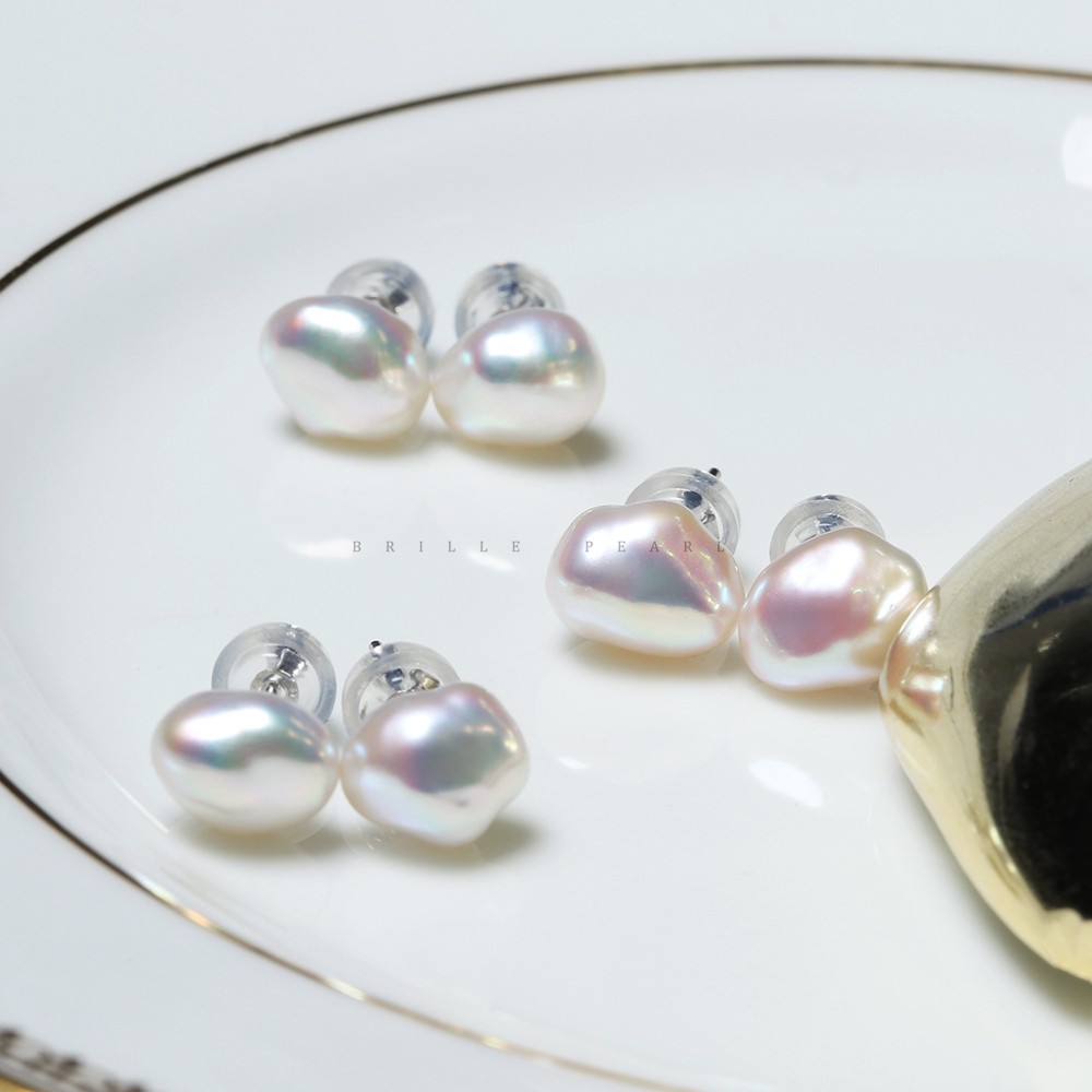 【澳白光鹅卵石keshi耳钉】天然淡水克旭巴洛克珍珠极光s925银EDF,淘宝优惠券,粉丝福利购,淘宝优惠卷