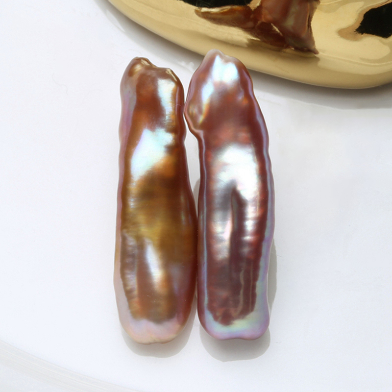 【秋叶】天然色淡水无核巴洛克珍珠炫彩牙签散珠配对定制耳坠 BMY - 图2