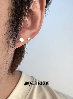 JQTIMTC《独家对白》S925纯银耳钉男女五边形多边形养耳洞简约