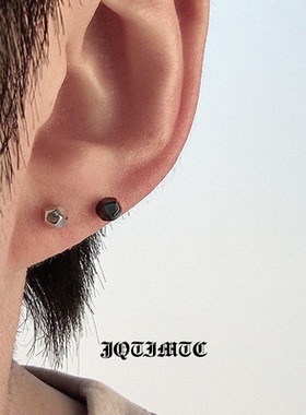 JQTIMTC《stone》S925纯银耳钉男女黑色简约基础款中性风耳饰品