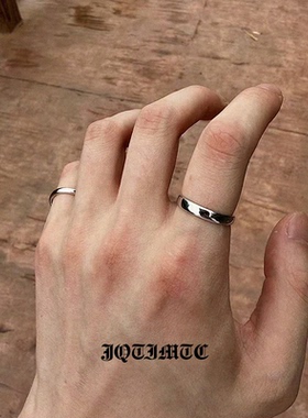 JQTIMTC《塑》s925银光面情侣对戒韩版简约男女款指环气质手饰品