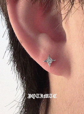 JQTIMTC《垂星》S925通体纯银耳钉星芒锆石螺丝拧耳骨钉耳饰品