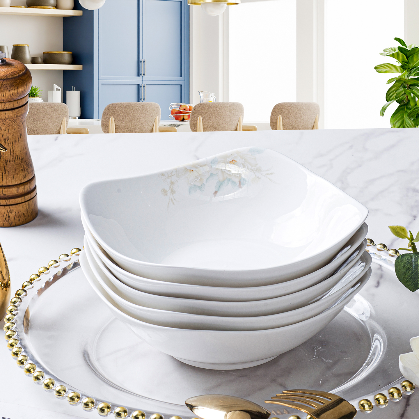 陶瓷简约四角盘子深碗家用菜碗盘沙拉碗深汤盘微波炉可用