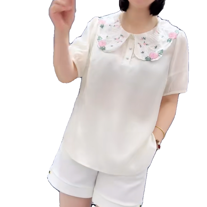 5947芮娜依莲夏季新款韩版宽松显瘦胖MM大码女常规款短袖百搭小衫 - 图3