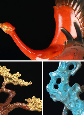 松鹤延年摆件仙鹤铜工艺品家居客厅电视柜茶室装饰祝福过大寿礼物