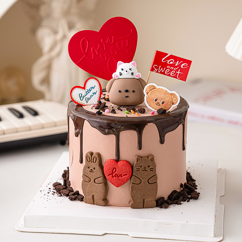 七夕情人节蛋糕装饰可爱小熊小猫叠叠乐摆件熊兔爱心饼干love插件,淘宝优惠券,粉丝福利购,淘宝优惠卷