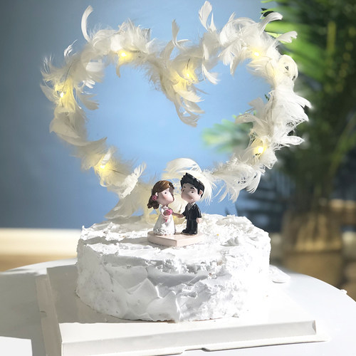 天使大翅膀爱心铁丝羽毛圈蛋糕装饰插件生日派对配件插牌摆件用品 - 图2