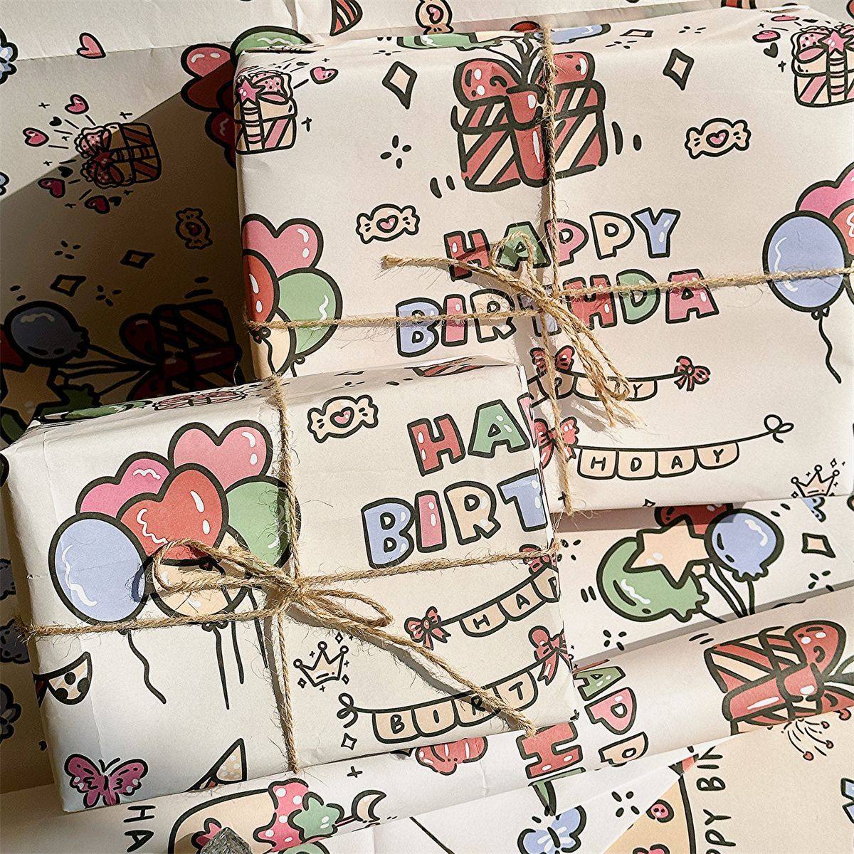 生日快乐ins风日常礼物包装纸原创设计打包纸卡通高颜值包装纸,淘宝优惠券,粉丝福利购,淘宝优惠卷