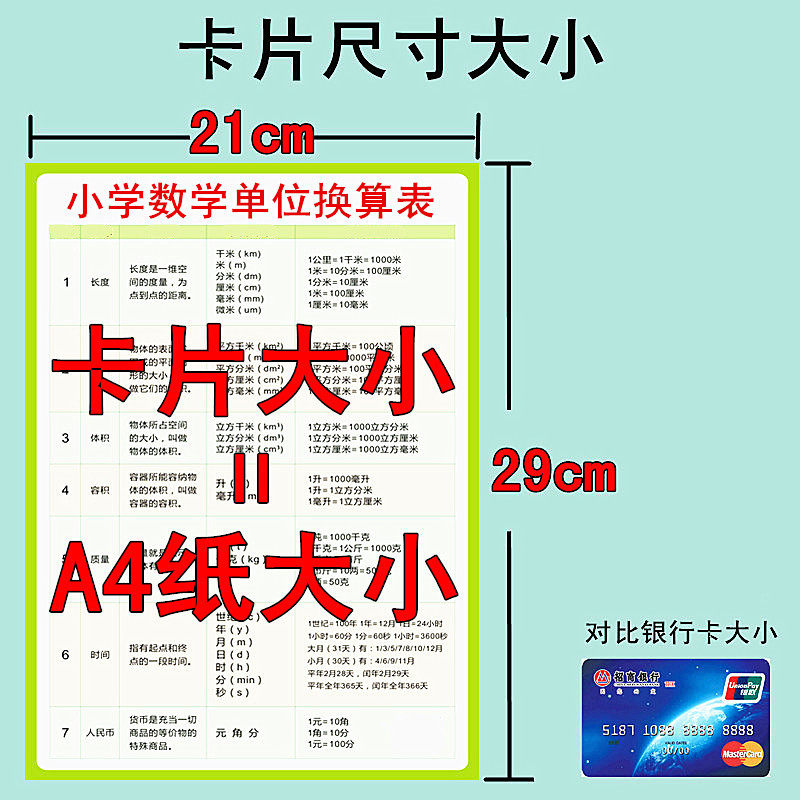 小学生数学公式大全单位换算表卡片三四五六年级奥数定律知识学习