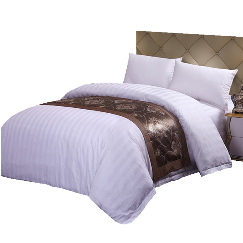 星级酒店宾馆专用床上用品纯棉被套白缎条棉被盖全棉加密被罩单件