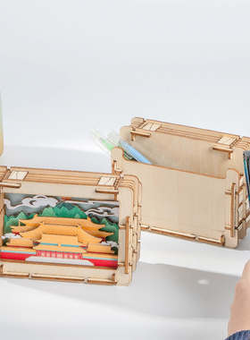 笔筒故宫木质DIY中式桌面