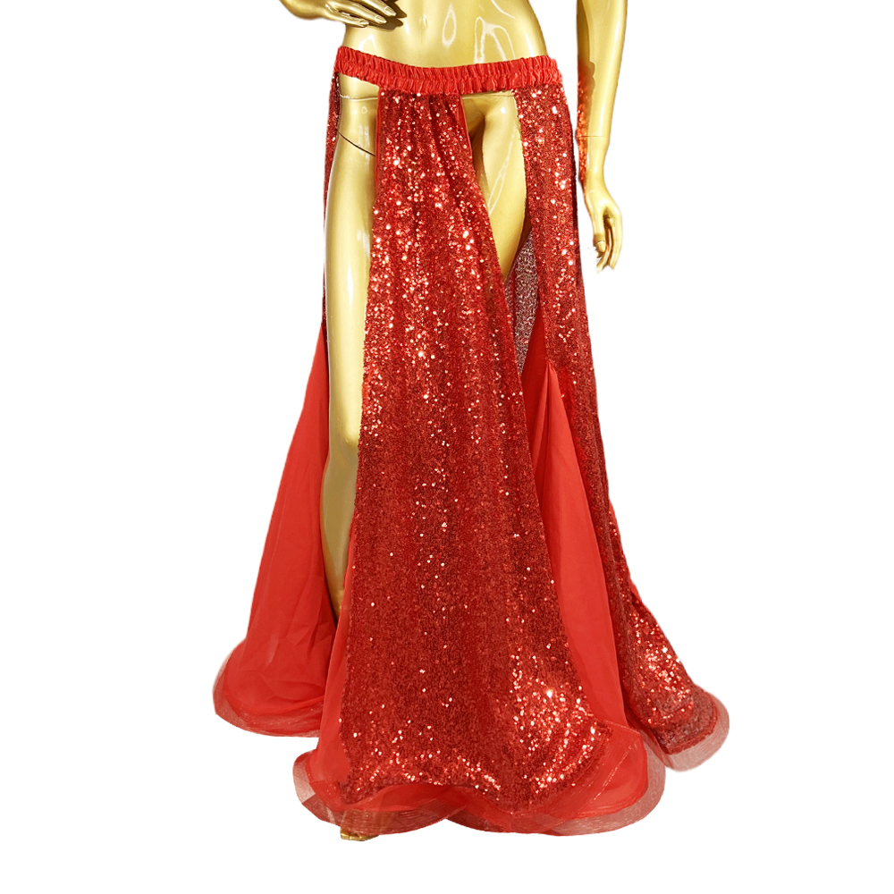 新款亮片珠片裙女士性感肚皮舞下装长裙舞台夜店DJ舞蹈表演裙子 - 图3