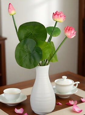 仿真花荷花假花摆设客厅餐桌装饰品插花束花艺摆件高级感逼真