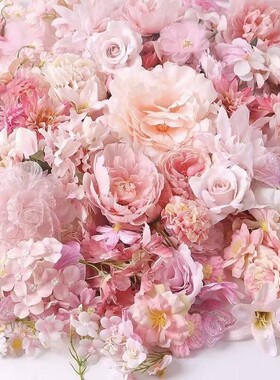 粉色系仿真花DIY汉服花环婚庆