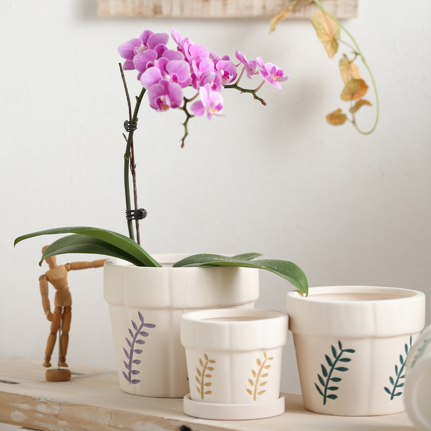 凹雕树叶纹素烧陶瓷花盆手工彩绘圆形粗陶透气陶土自吸水绿植盆栽,淘宝优惠券,粉丝福利购,淘宝优惠卷