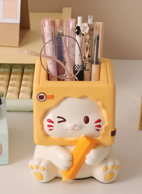 创意可爱三花猫笔筒摆件