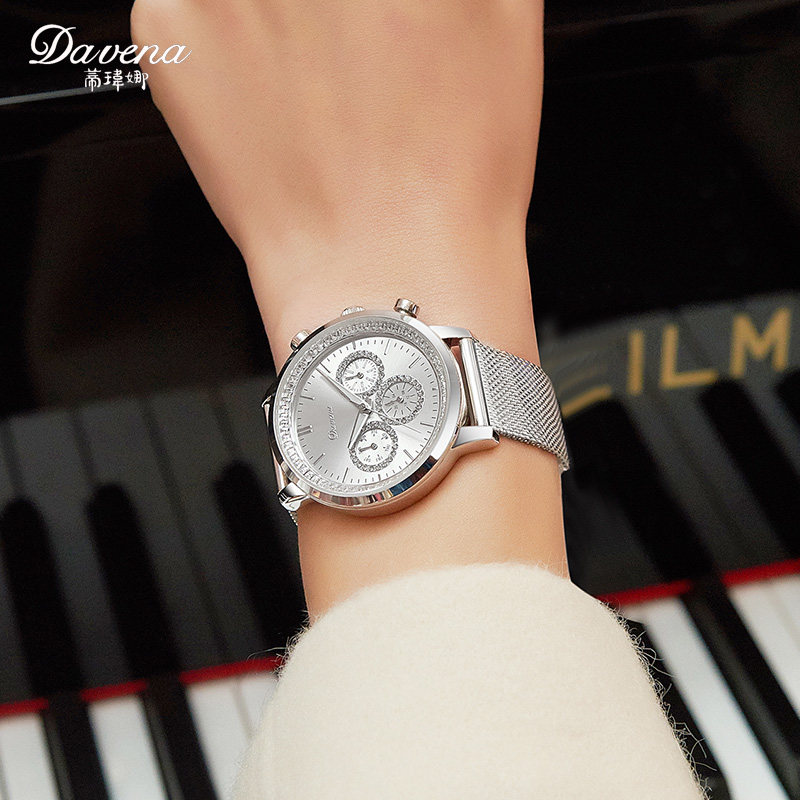 新款正品蒂玮娜davena钢带腕水钻表 davena童凯国产腕表