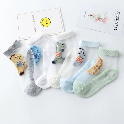 Летние детские носки, динозавр, тонкие шелковые колготки для мальчиков, крокодил