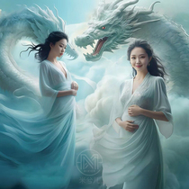 2367 Dragon Year New Pregnant Woman Photo Costumes Photo Costumes Big Belly Art Writing True Blue Snowspun Gown Hanfu Rental