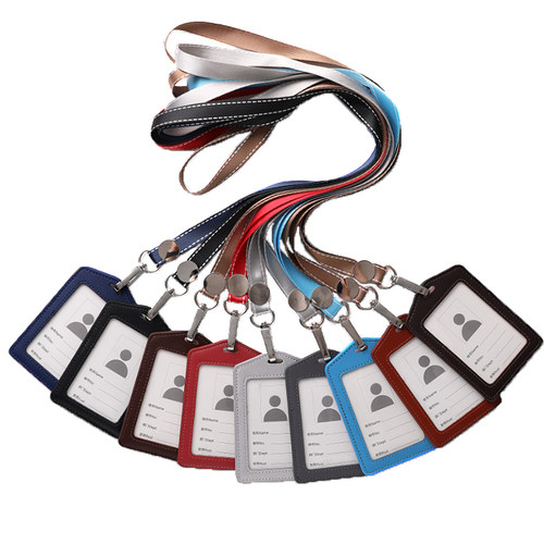 真皮工作证卡套带挂绳工作牌胸卡证件套挂绳定制铁路员工挂脖出入证工号牌卡带牛皮套校园学生公交饭卡套挂绳 - 图3