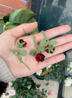 花织田手作微钩玫瑰向日葵耳饰成品 高级定制精品耳环小众蕾丝线