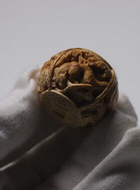 山宁竹舍 三和精品竹根雕松鼠葡萄纹灯笼球把件挂件包挂