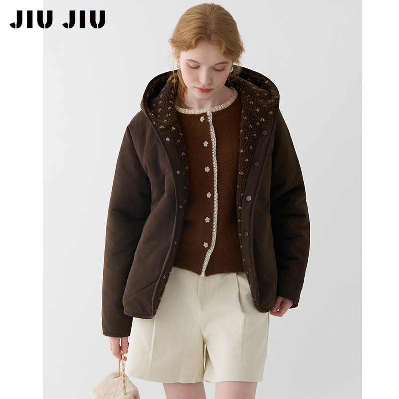 JIUJIU两面可穿复古颗粒绒仿羊羔毛外套女冬季设计感小众休闲棉服,淘宝优惠券,粉丝福利购,淘宝优惠卷