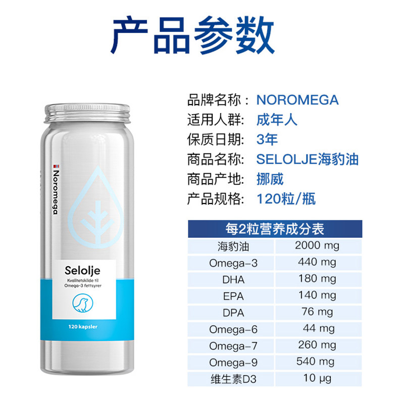挪威进口Noromega海豹油120粒selolje铝罐中老年心血管鱼油软胶囊,淘宝优惠券,粉丝福利购,淘宝优惠卷