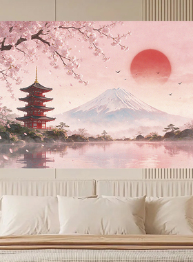 唯美风景富士山樱花自粘背景墙贴