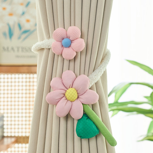 简约现代窗帘绑带卡通可爱束免系扣环白纱家居装饰免纱帘一对装 - 图2