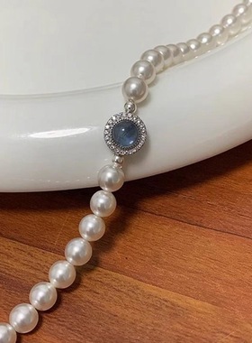 「水星记」复古海蓝单层施家珍珠手链轻奢时尚百搭小众手链