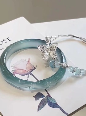 新中式清冷蓝色蝴蝶仿古手镯中古风个性气质小众设计百搭手链女