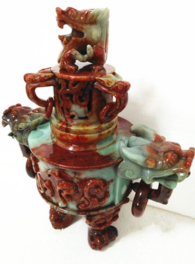 岫玉九龙鼎香炉天然玉石镇宅客厅