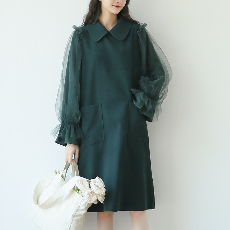 suin2021秋冬新款甜美娃娃领喇叭 suin连衣裙