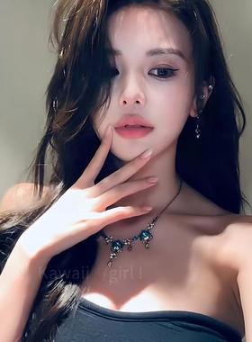 vintage复古爱心项链小众设计感精致中古锁骨链法式重工做旧颈链