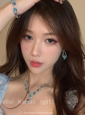 清冷感蓝色水钻花朵项链女轻奢宫廷风气质锁骨链小众颈链手链新款