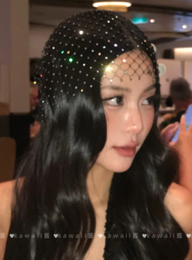 法式名媛风闪钻花朵网纱帽