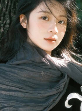 县城文学 复古文艺灰色褶皱围巾故事氛围感纯色丝巾小众百搭围脖
