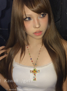 Vintage古着彩色十字架项链