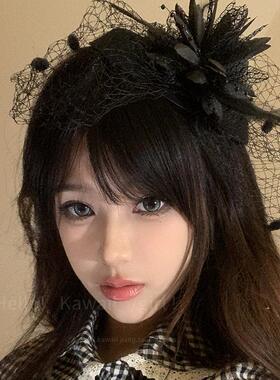 复古黑色网纱花朵小礼帽发夹