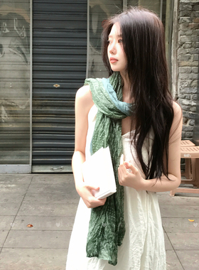 民族风复古文艺绿色碎花围巾