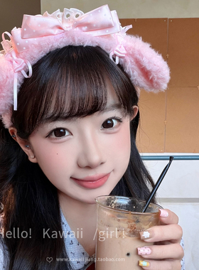 日系可爱粉色毛绒兔子耳朵发箍甜美女lolita手作女仆头箍洗脸发饰