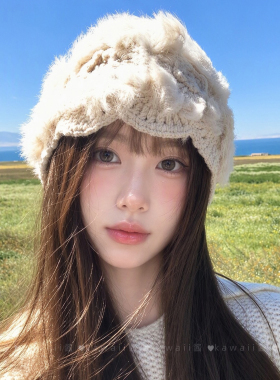 2026新款兔毛帽子女手工钩织保暖显脸小包头帽内蒙古旅游拍照冷帽