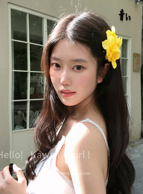 超仙森系温柔黄色双生花发夹