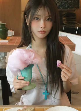 复古蓝色十字架项链和彩钻手环