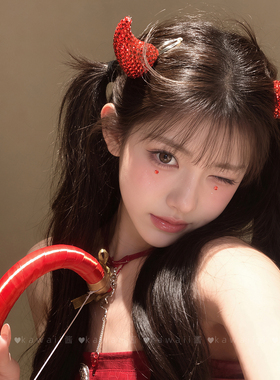 万圣节红色水钻恶魔角发夹