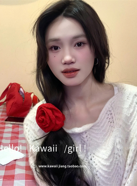 kawaii酱红色复古玫瑰花发圈发绳