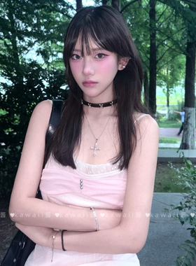 张元英同款暗黑系十字架项链