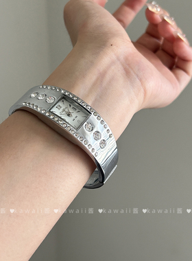 Vintage古着清凉感白色镶钻手表