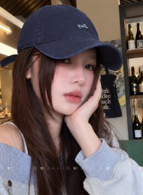 韩版ins风藏青色字母鸭舌帽